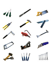 Various hand tools isolated on a white background