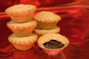 Mince Pies on red background