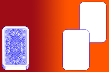 Kartenspiel, rot-oranger Tisch, blau-viollete Karten