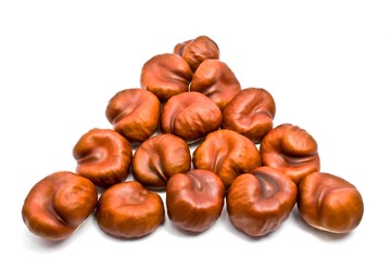 Pile of chestnuts isolated on white