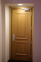 Wooden door with a light