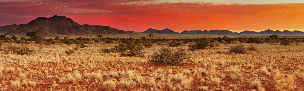 Colorful sunset in Kalahari Desert, Namibia