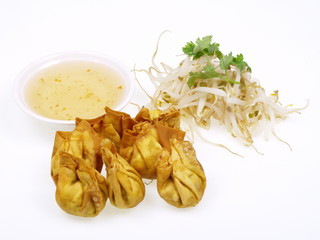 chinesische fritierte wan tans mit sojasprossen