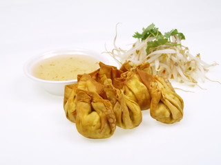 chinesische fritierte wan tans mit sojasprossen