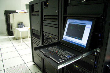 IBM AS400 mainframe with console - obrazy, fototapety, plakaty
