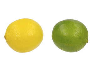 Lemon and lime isolated on white back ground.