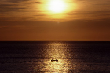 Fishing boat at sunrise. Gibraltar