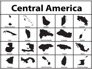 Vector silhouette of Central America countries