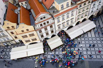 crowd in the rain