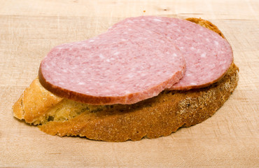 bread slice with salami