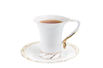 White cup of hot tea