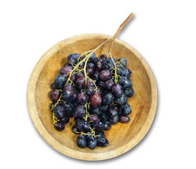 Organic Black Grapes in Wooden Bowl