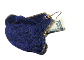 Money in Blue Beaded Purse