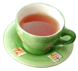 Cup of tea over white background