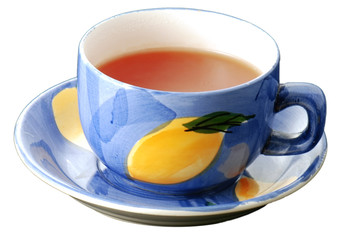 Cup of tea over white background