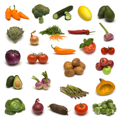 large page of vegetables on white background