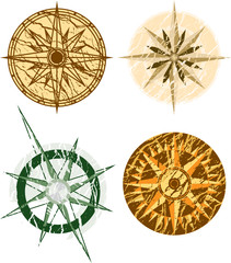 Four Grunge Marble Textured Compasses