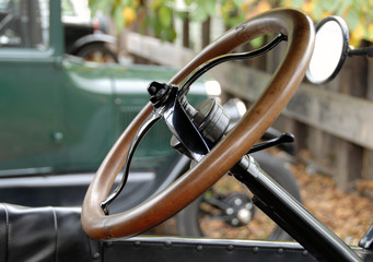 Vintage Car Steering Wheel - obrazy, fototapety, plakaty