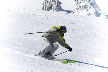 Fototapeta na wymiar Winter ski sports. Skier downhill