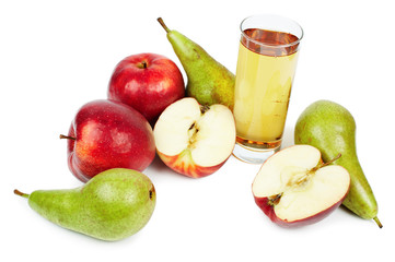 Glass of juice, apples and pears