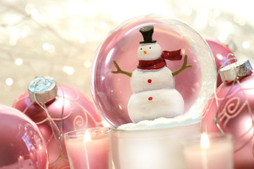 Snow globe with pink  balls