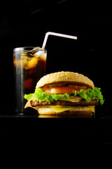 Hamburger and beverage
