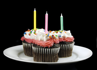 Cupcake with Candles on Black