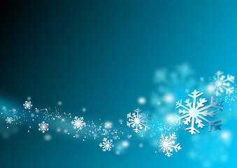 dearm flying snow flake in abstract blue background,xmas