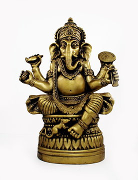 Hindu God Ganesh isolated over white.