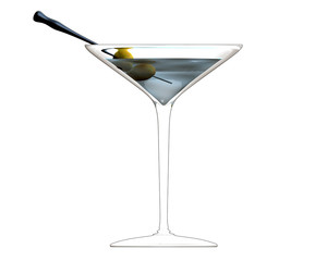 3D illustration of cocktail glass with green olives