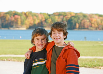 Boys at the Lake in the Fall