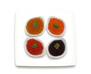 four caviar on white background