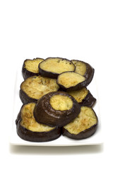 fry aubergine on white background