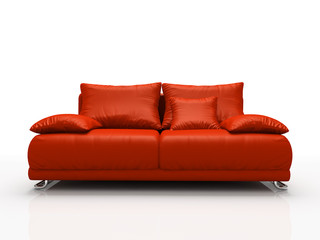 Red leather sofa isolated on white background