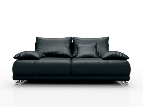 Black leather sofa isolated on white background