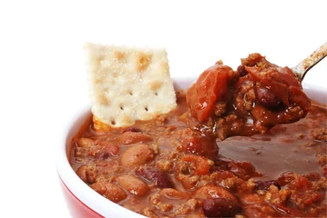 Fotobehang Chili with Beans and Cracker © Danny Hooks