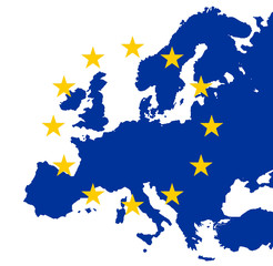 gold eu stars on map of blue europe