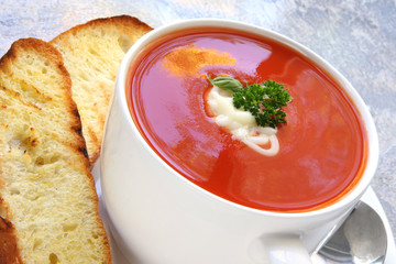 Tomato Soup with Toasted Turkish Bread