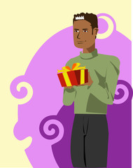 young man give gift