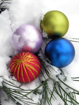 multicolour boubles on snow