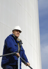 engineer in hard-hat close-up study