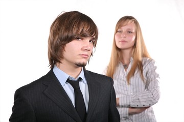 Boy and girl on white background