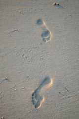 Fototapeta na wymiar Trace de pieds sur le sable