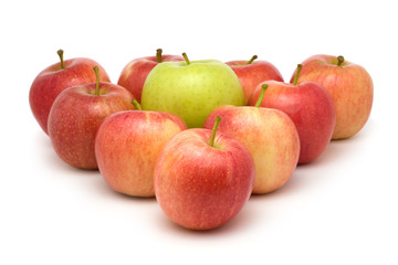 Apples isolated on white (Green in center of atention)