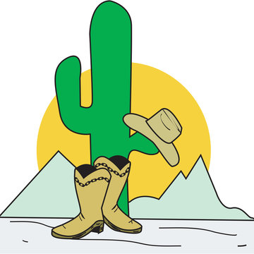 cowboy hat and boots in desert setting