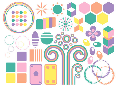 various pastel colored shapes for web and print applications