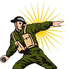 Wall murals Military World war two solider throwing a grenade