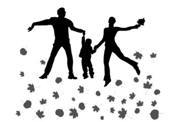 vector fly happy family with autumn leaves