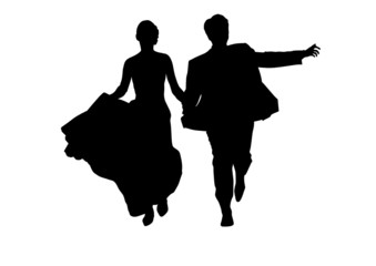 vector bride and groom running
