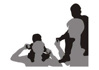 family with children on shoulders vector